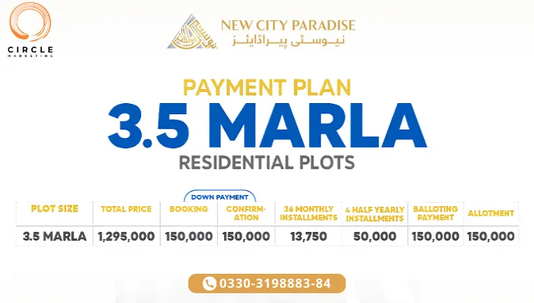new city paradise 3.5 marla plot payment plan
