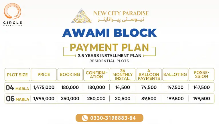 new city paradise awami block payment plan
